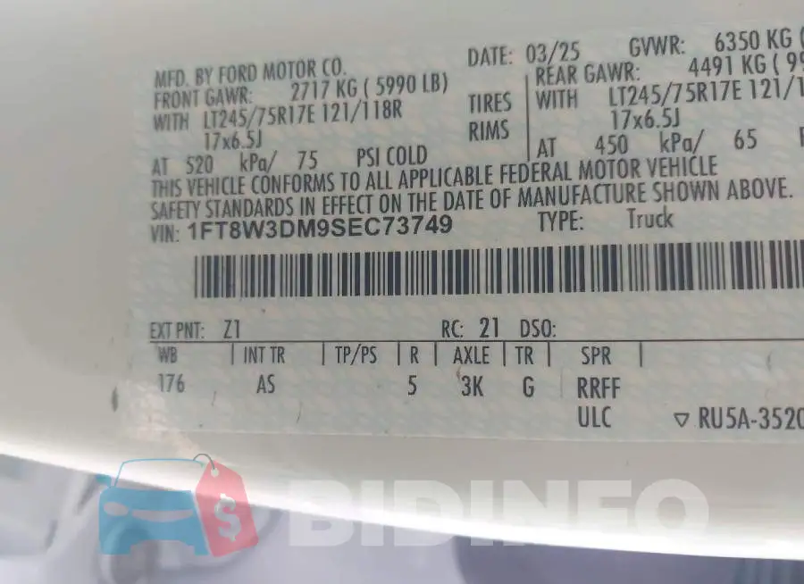 1FT8W3DM9SEC73749 Photo# 8