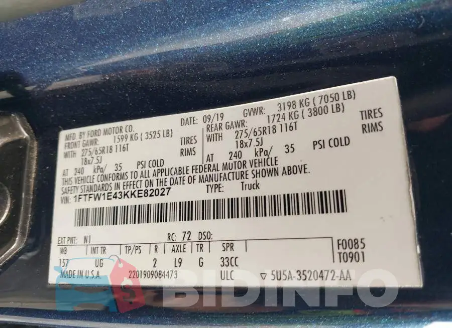 1FTFW1E43KKE82027 Photo# 9