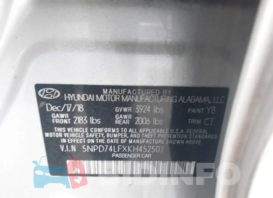 5NPD74LFXKH452502 Photo# 9