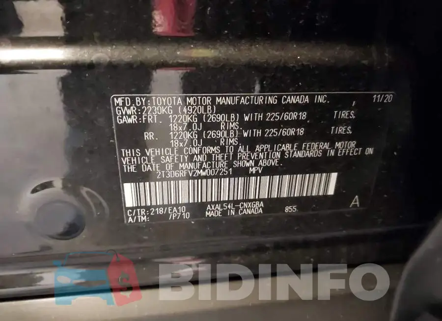 2T3D6RFV2MW007251 Photo# 9