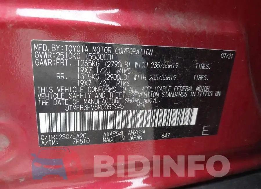JTMFB3FV8MD052645 Photo# 9