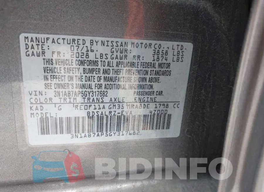 3N1AB7AP5GY317682 Photo# 9