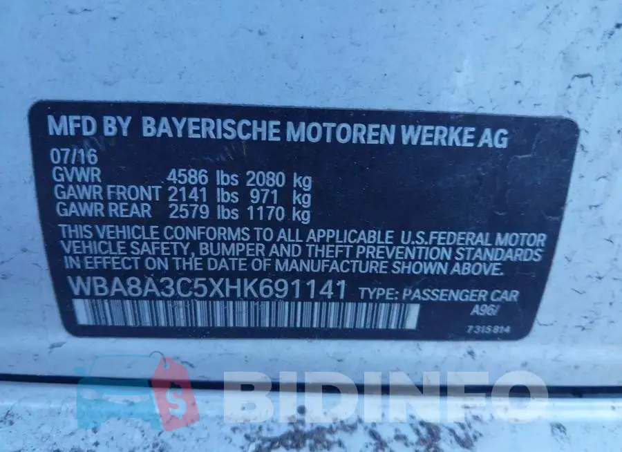 WBA8A3C5XHK691141 Photo# 9