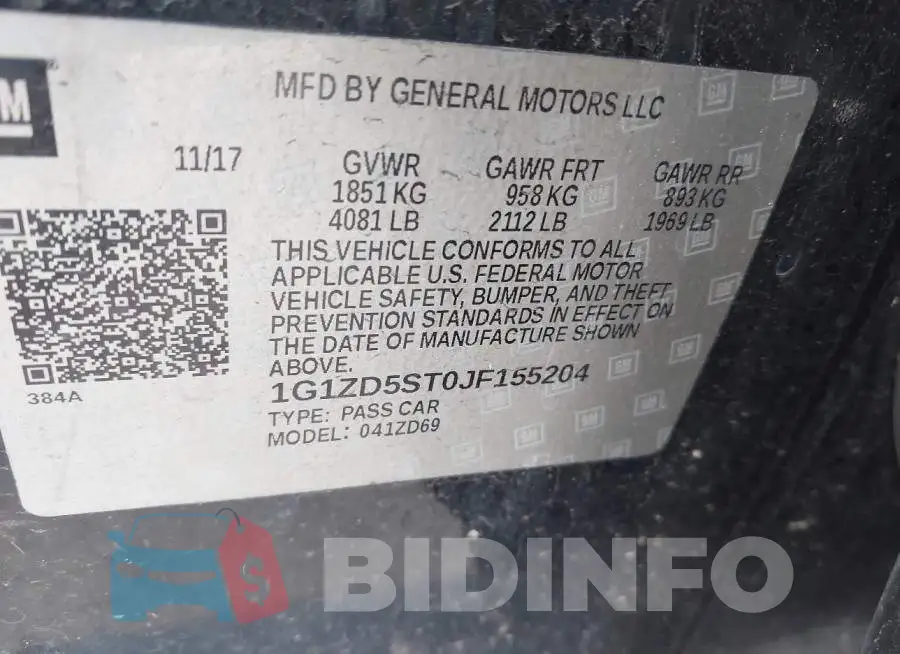 1G1ZD5ST0JF155204 Photo# 9