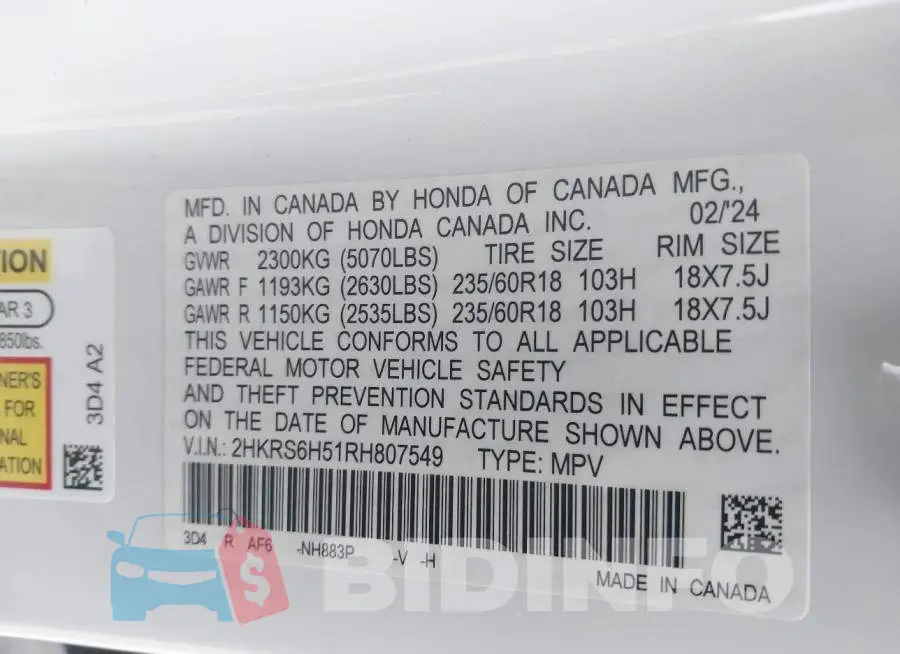 2HKRS6H51RH807549 Photo# 9