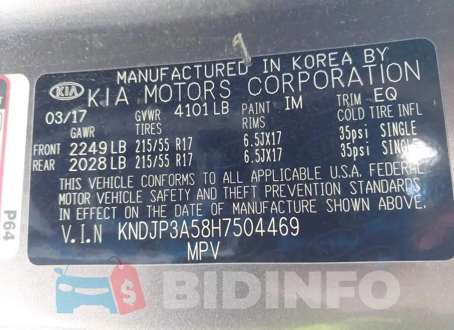 KNDJP3A58H7504469 Photo# 9