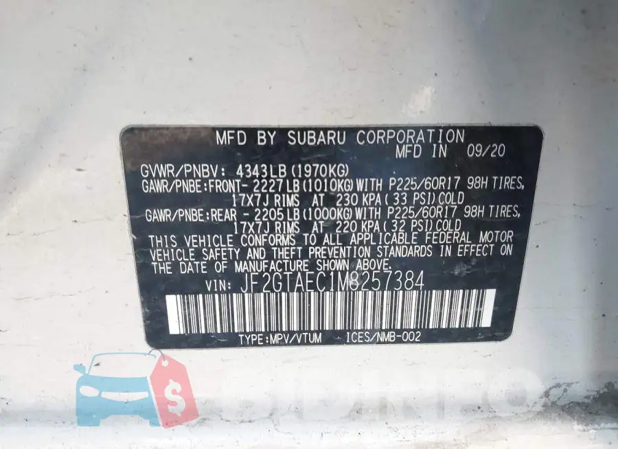 JF2GTAEC1M8257384 Photo# 9