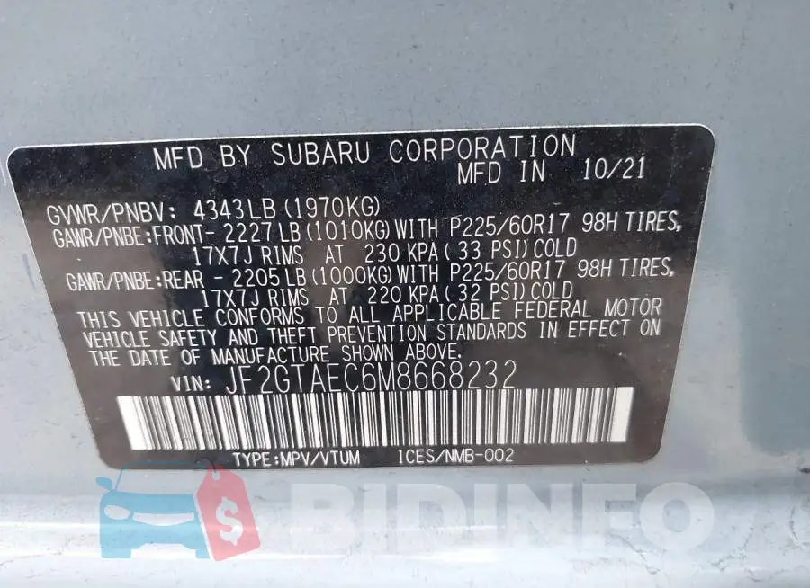 JF2GTAEC6M8668232 Photo# 9