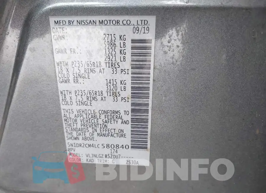 5N1DR2CM4LC580840 Photo# 9