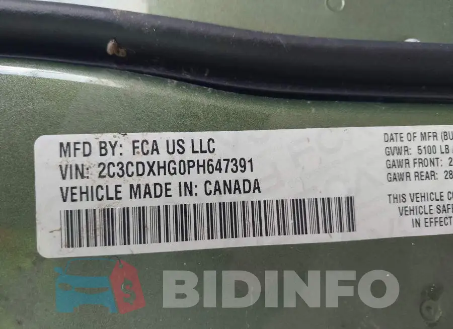 2C3CDXHG0PH647391 Photo# 9