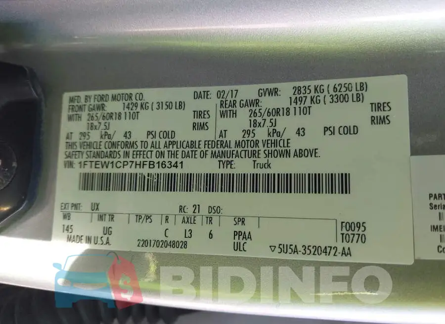 1FTEW1CP7HFB16341 Photo# 9