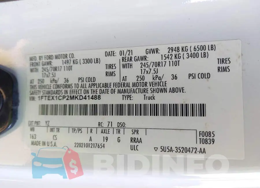 1FTEX1CP2MKD41488 Photo# 9