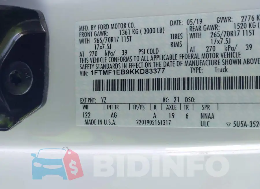 1FTMF1EB9KKD83377 Photo# 9