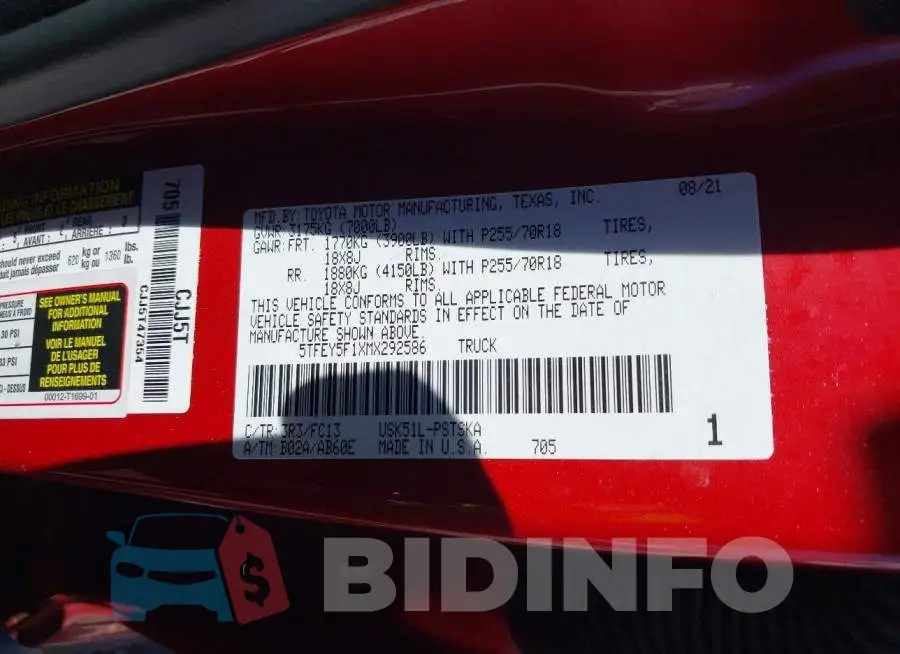 5TFEY5F1XMX292586 Photo# 9