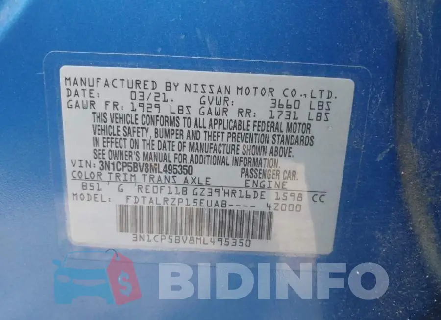 3N1CP5BV8ML495350 Photo# 9
