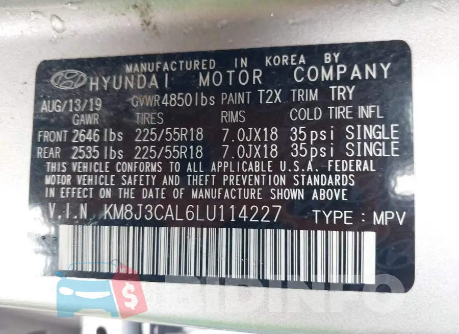KM8J3CAL6LU114227 Photo# 9