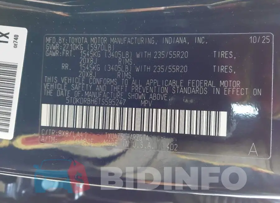 5TDKDRBH6TS595247 Photo# 9