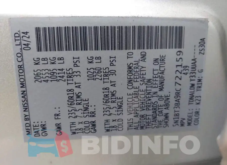 5N1BT3BA9RC722159 Photo# 9