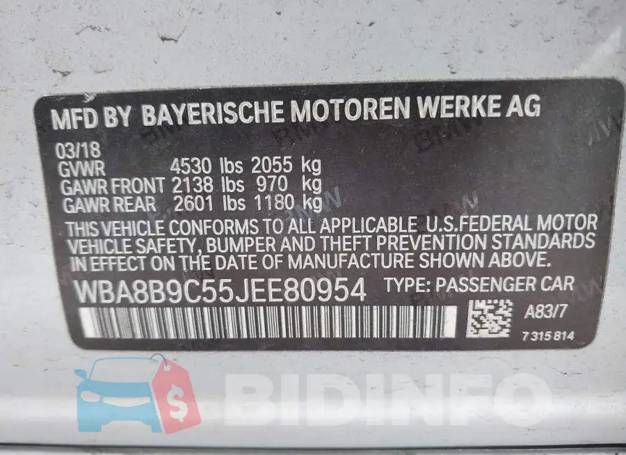 WBA8B9C55JEE80954 Photo# 9