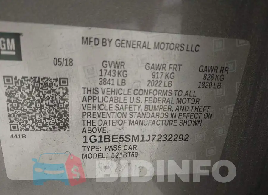 1G1BE5SM1J7232292 Photo# 9
