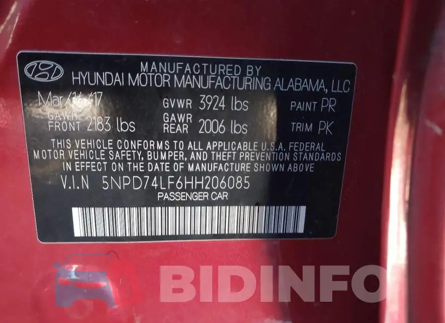 5NPD74LF6HH206085 Photo# 9