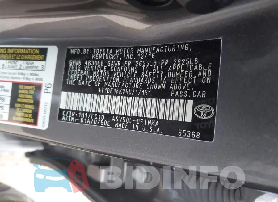 4T1BF1FK2HU717151 Photo# 9