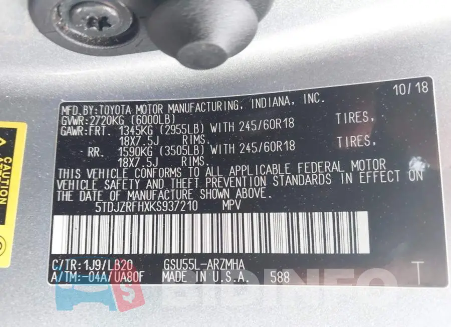 5TDJZRFHXKS937210 Photo# 9