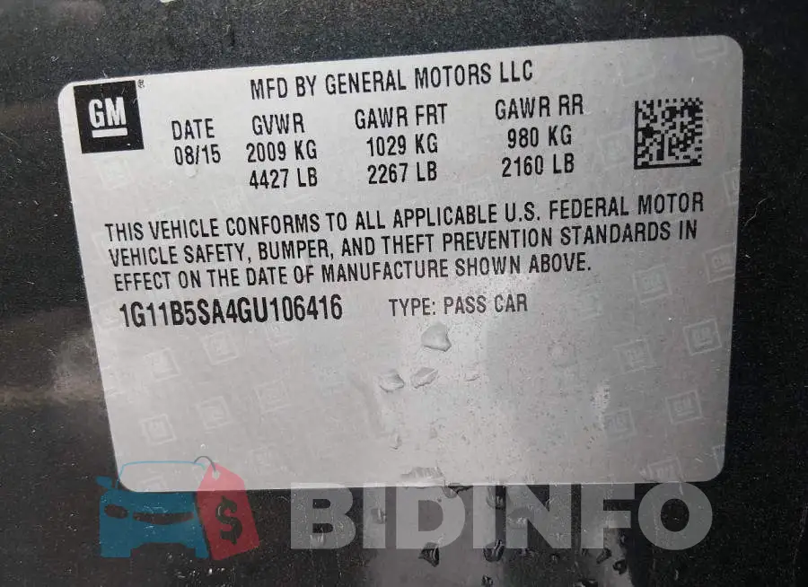 1G11B5SA4GU106416 Photo# 9