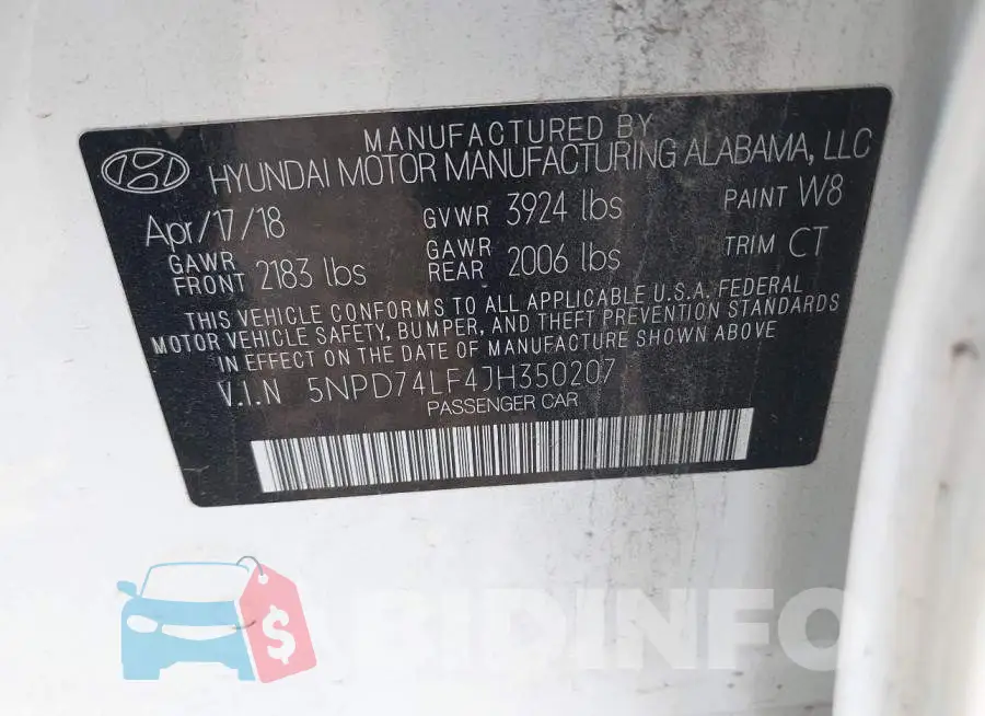 5NPD74LF4JH350207 Photo# 9