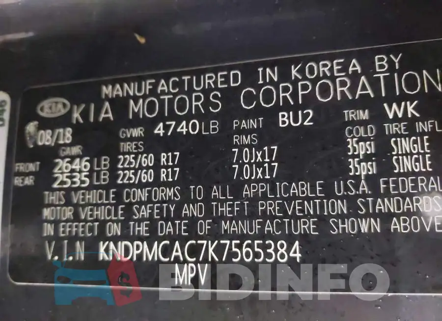KNDPMCAC7K7565384 Photo# 9