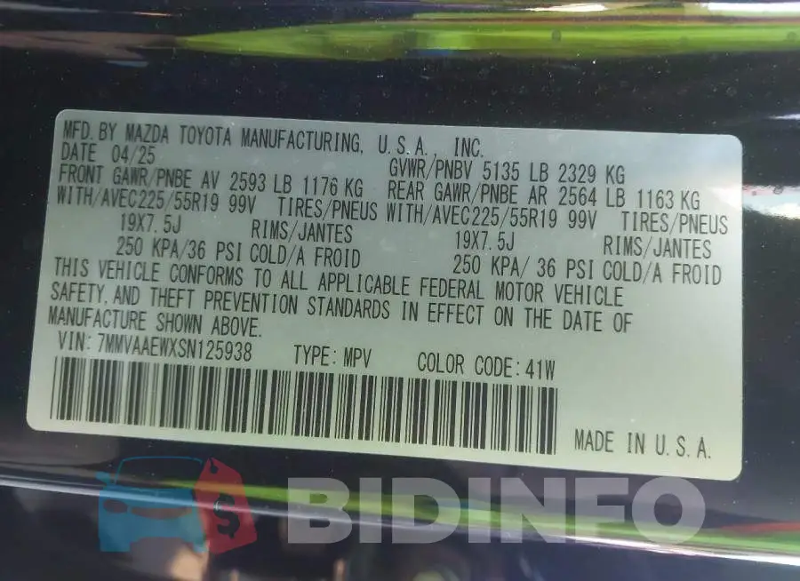7MMVAAEWXSN125938 Photo# 9
