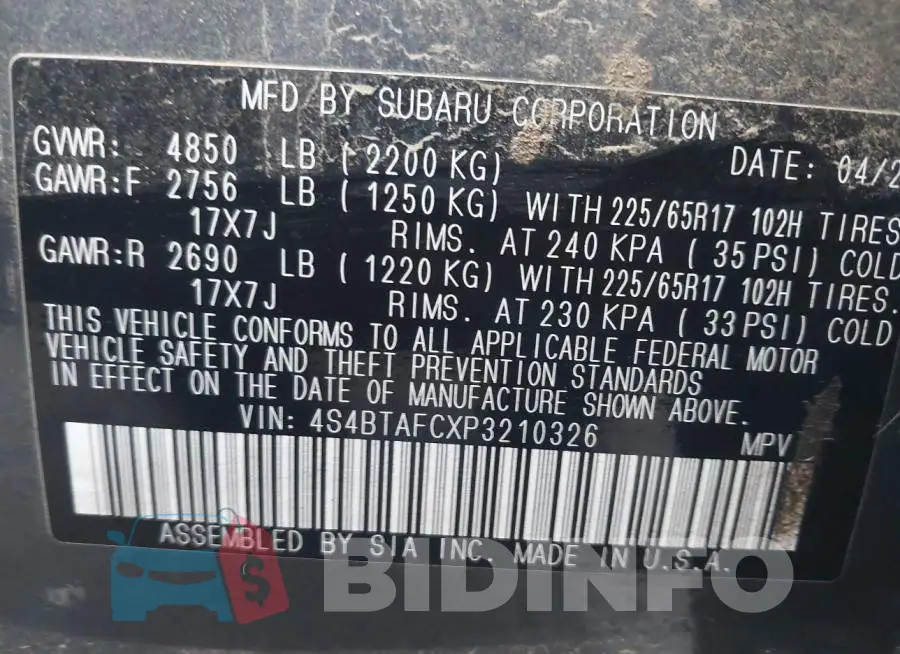 4S4BTAFCXP3210326 Photo# 9