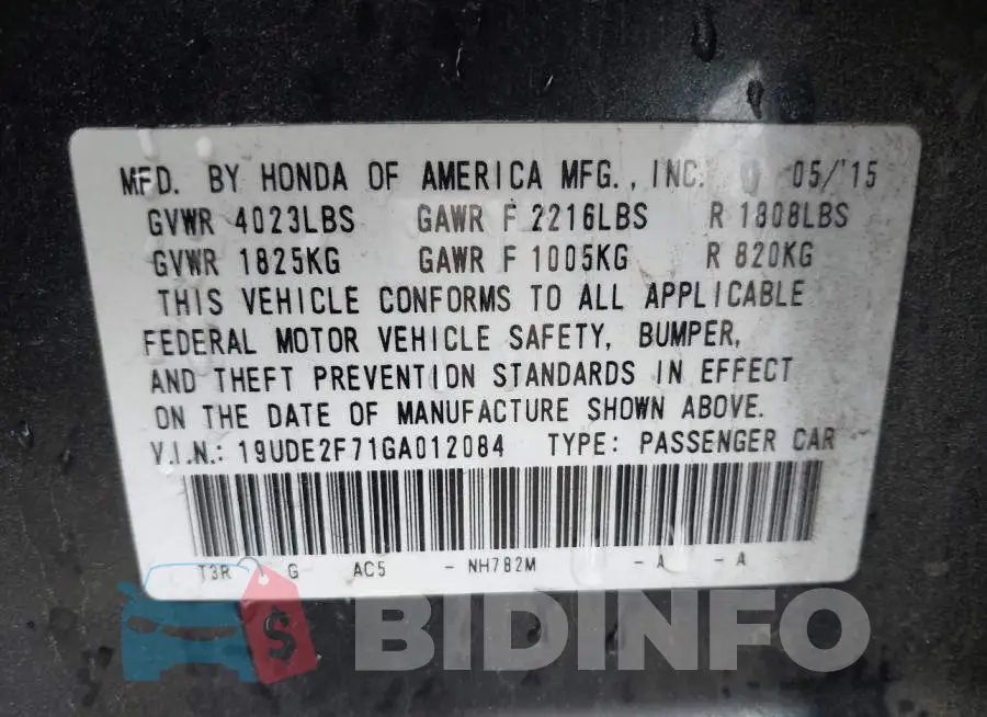 19UDE2F71GA012084 Photo# 9
