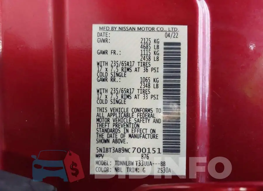 5N1BT3AB9NC700151 Photo# 9