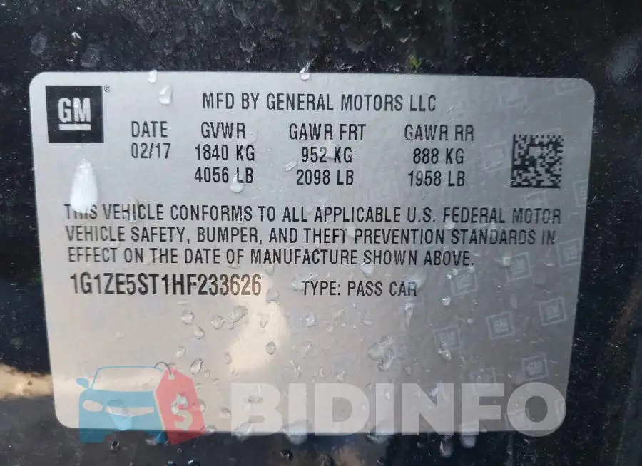 1G1ZE5ST1HF233626 Photo# 9