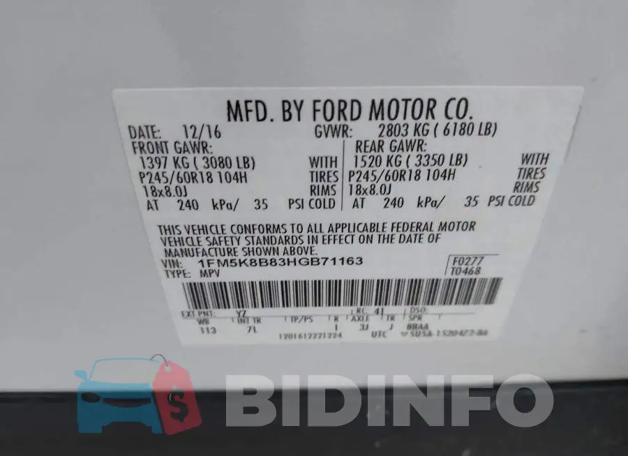 1FM5K8B83HGB71163 Photo# 9