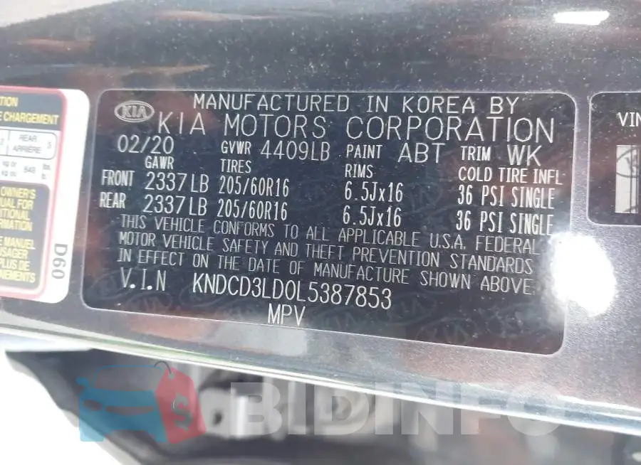 KNDCD3LD0L5387853 Photo# 9