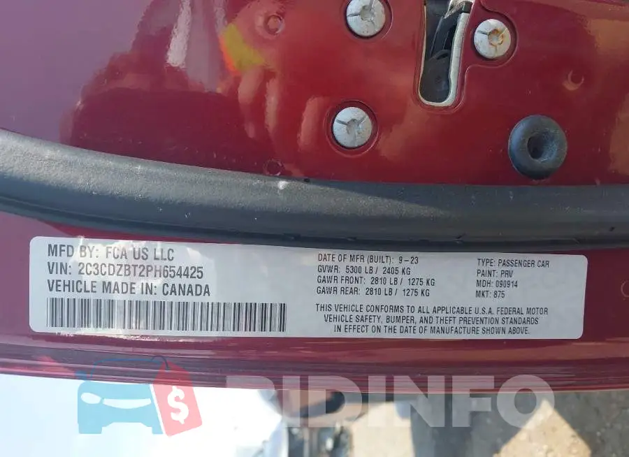 2C3CDZBT2PH654425 Photo# 9