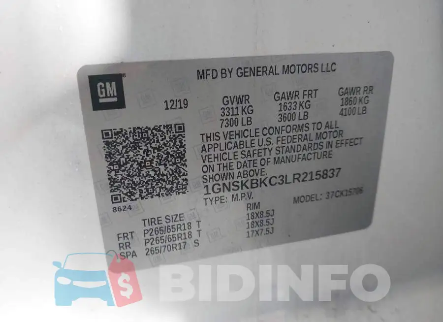 1GNSKBKC3LR215837 Photo# 9