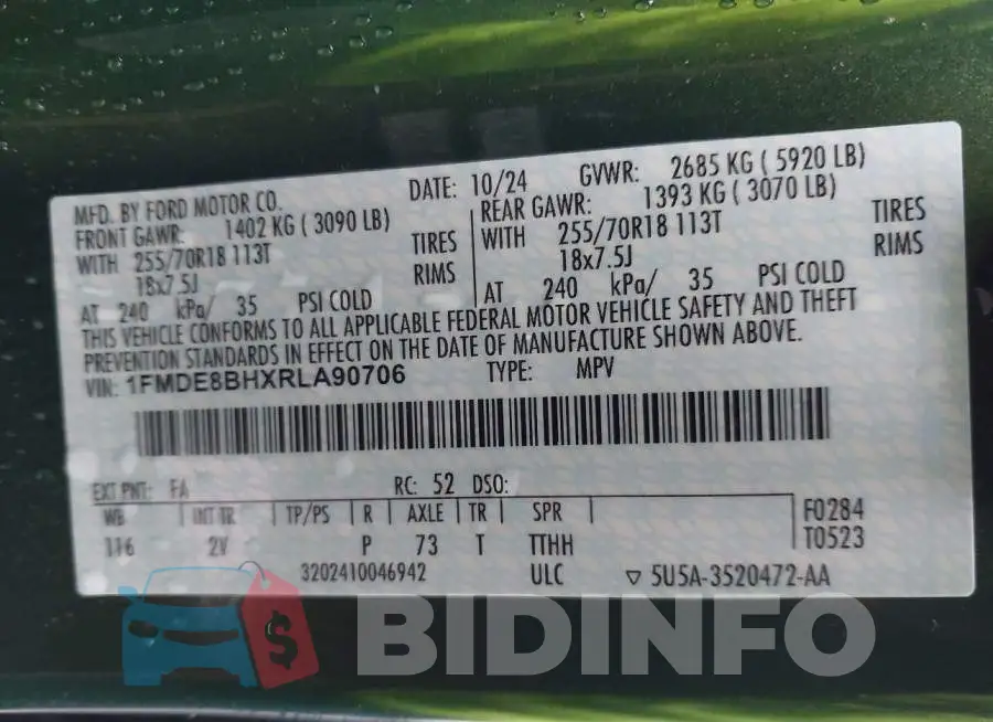 1FMDE8BHXRLA90706 Photo# 9