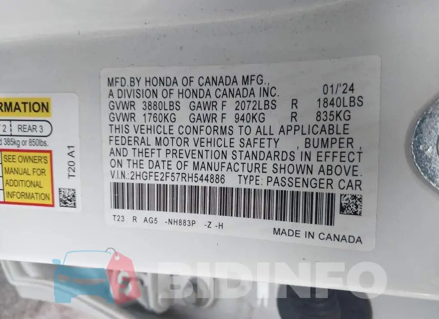 2HGFE2F57RH544886 Photo# 9