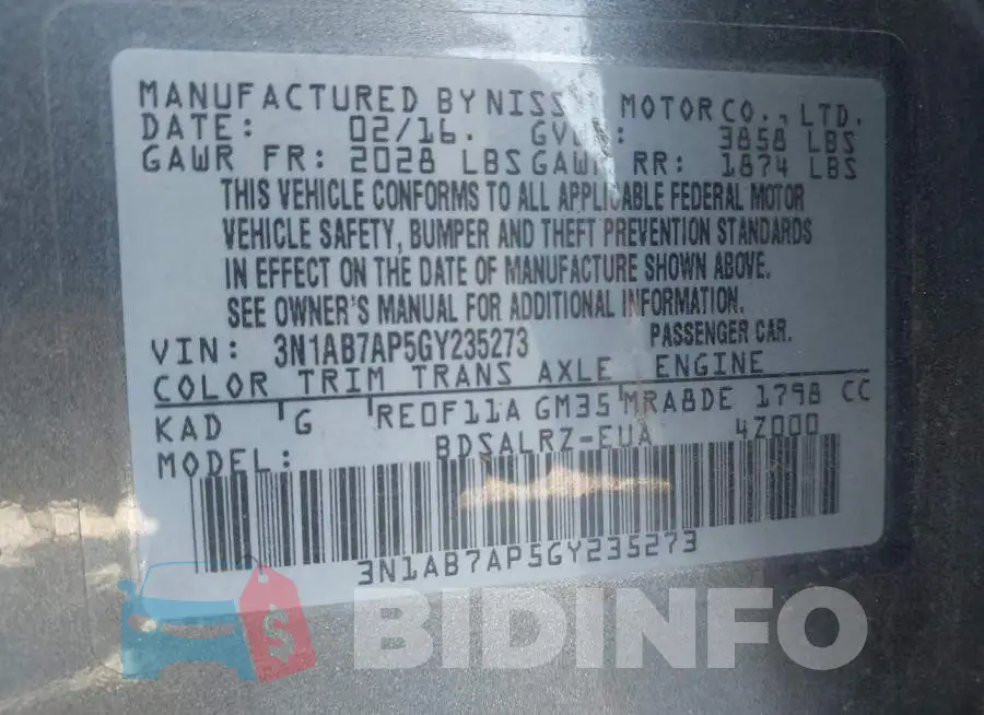 3N1AB7AP5GY235273 Photo# 9