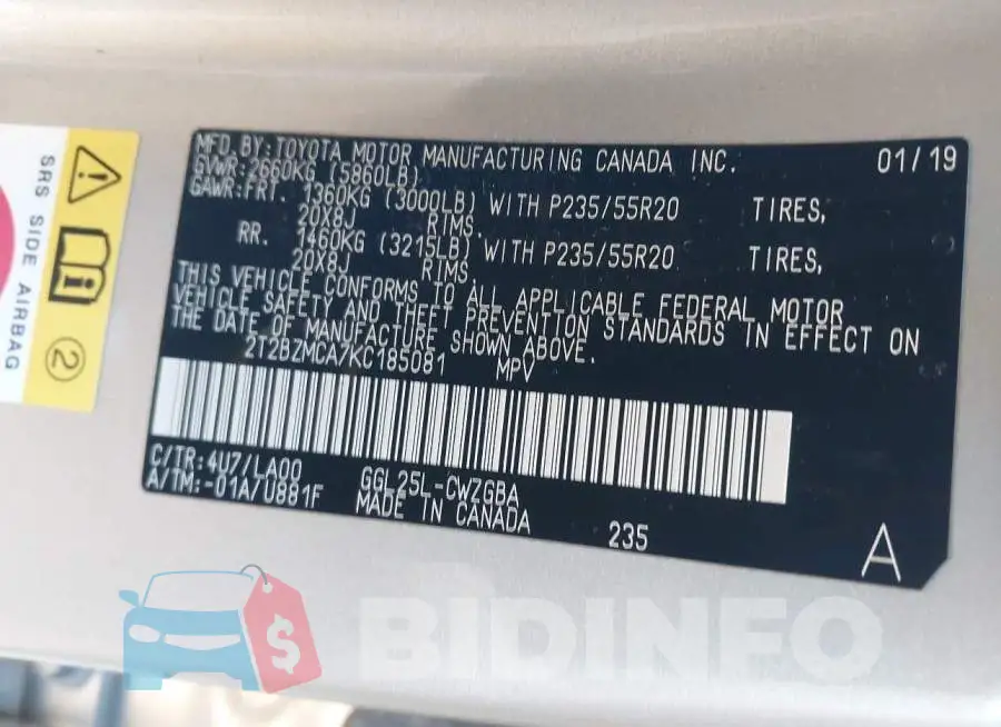 2T2BZMCA7KC185081 Photo# 9