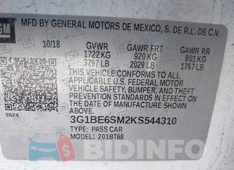 3G1BE6SM2KS544310 Photo# 9