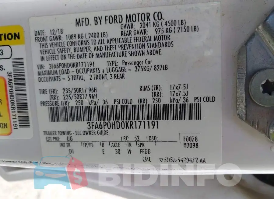3FA6P0HD0KR171191 Photo# 9