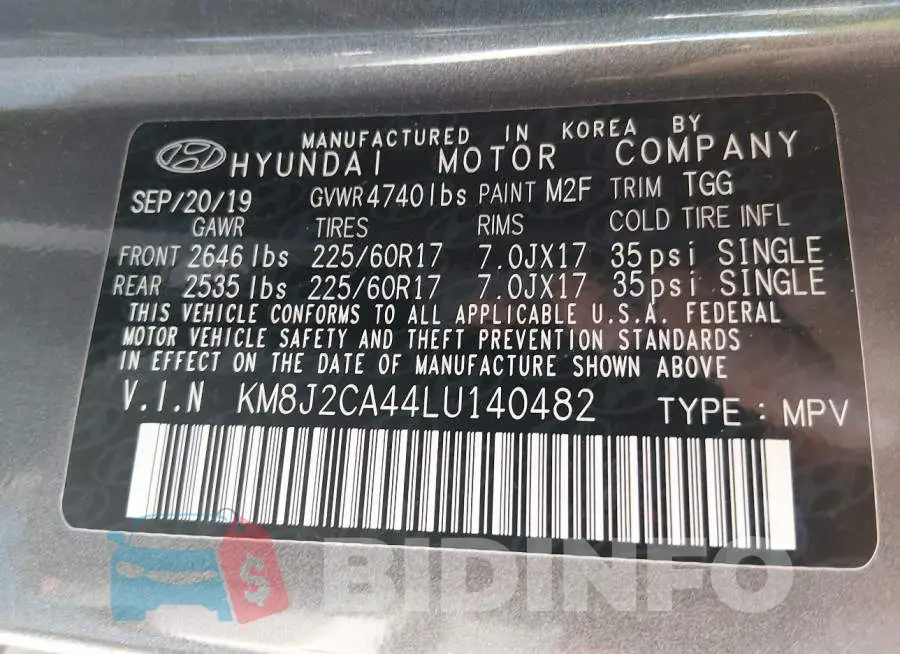 KM8J2CA44LU140482 Photo# 9