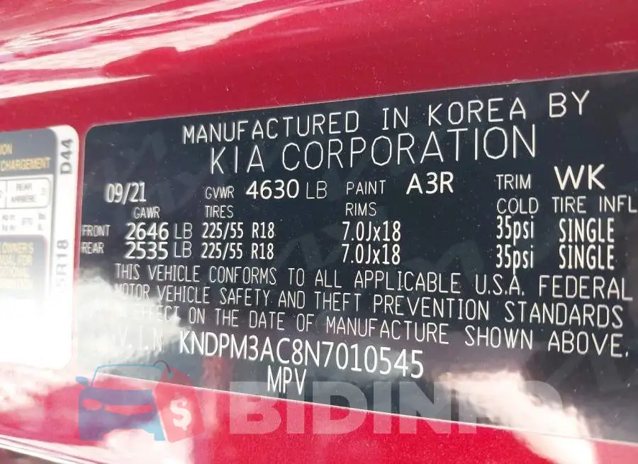 KNDPM3AC8N7010545 Photo# 9