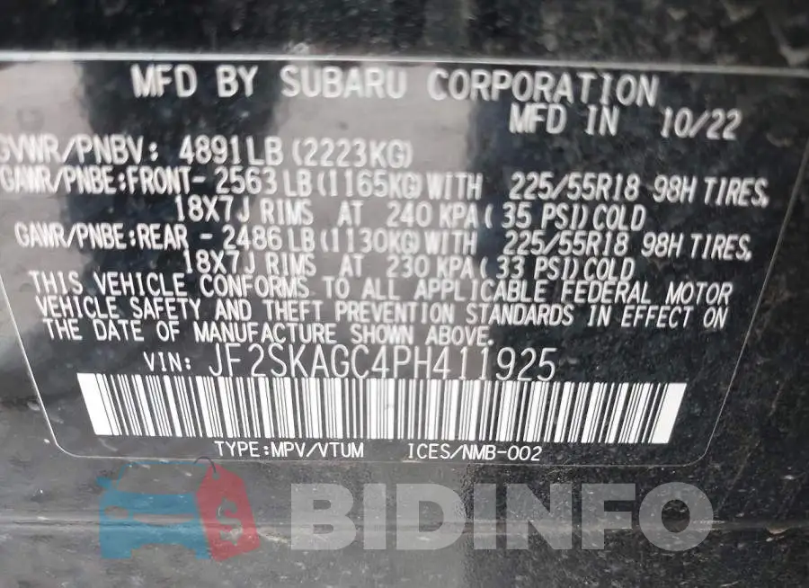 JF2SKAGC4PH411925 Photo# 9