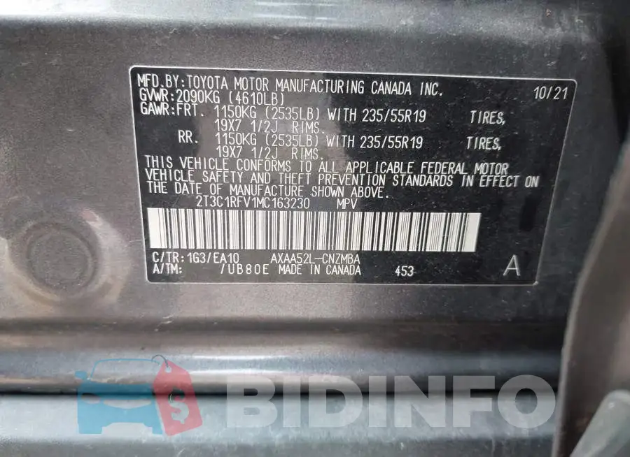 2T3C1RFV1MC163230 Photo# 9
