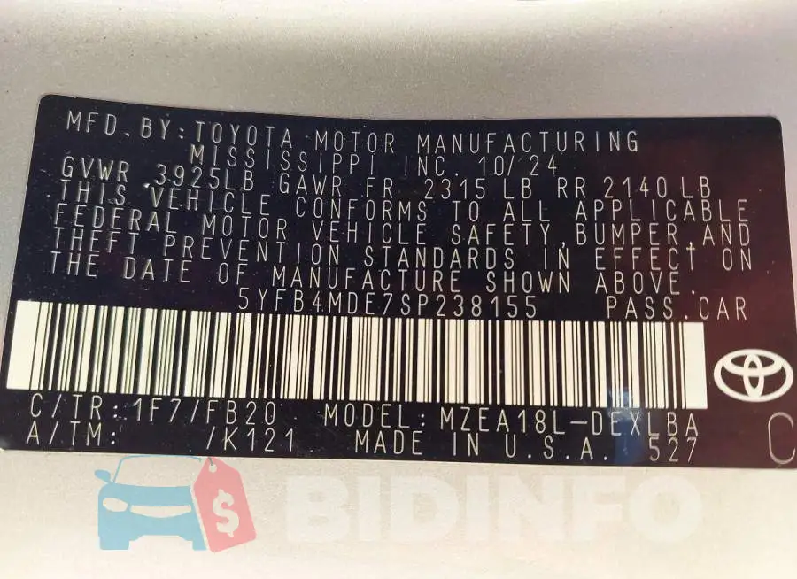 5YFB4MDE7SP238155 Photo# 9